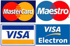 Visa, Mastercard, American Express, Maestro, Visa Electron